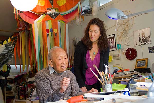 Pam Tom with Tyrus Wong in his kite studio